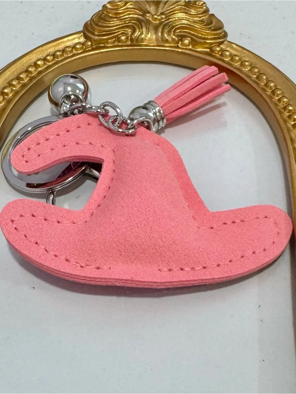 New Pink Crystal Witch Hat Keyring Charm with Tassel